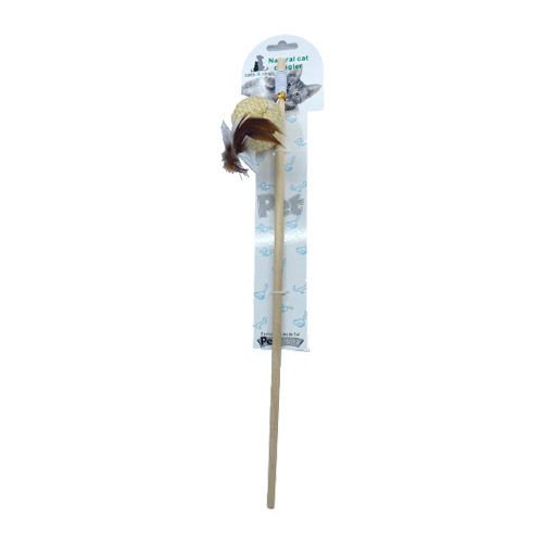 Natura Pet Tüylü Toplu Ahşap Olta Kedi Oyuncağı (40 cm)