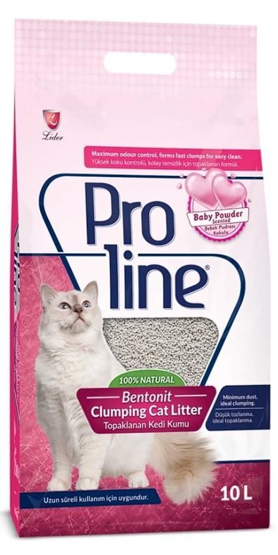 Proline Bebek Pudrası Kokulu İnce Taneli Topaklaşan Bentonit Kedi Kumu 10 Lt
