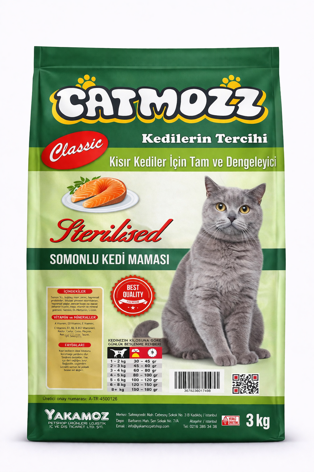 CatMozz Classic Somonlu Sterilised Kısır Yetişkin Kedi Maması 3 Kg