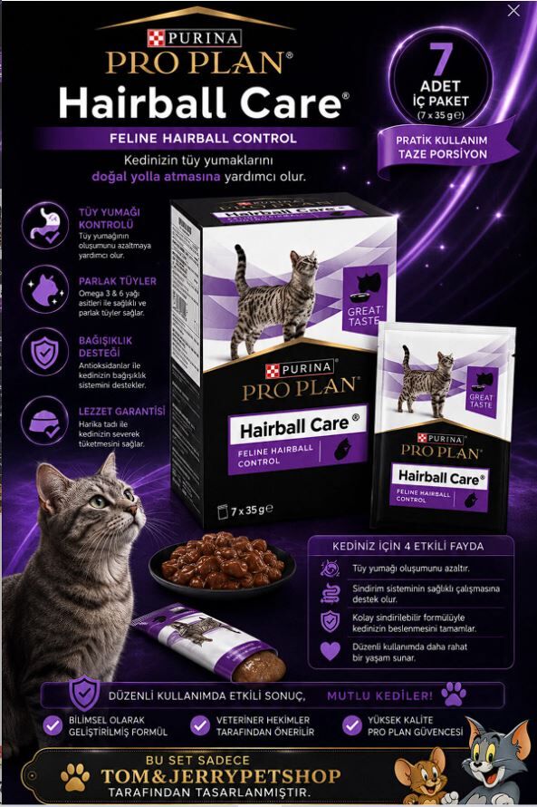 Pro Plan Purina Hairball Care Kedi Yaş Mama 7x35 Gr Tüy Yumağı Kontrolü Pouch