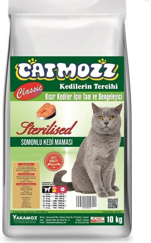 CatMozz Classic Somonlu Sterilised Kısır Yetişkin Kedi Maması 10 Kg
