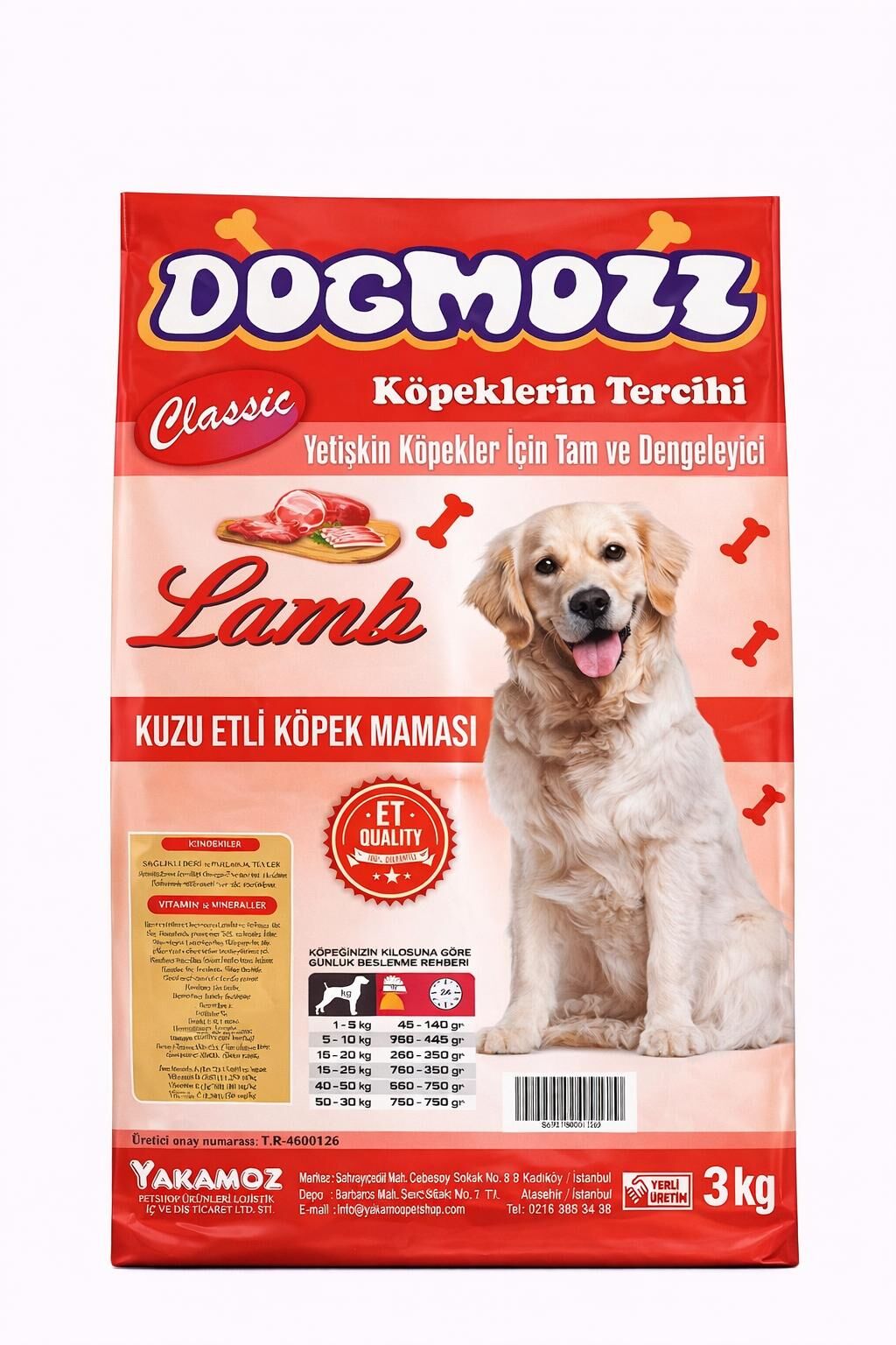 DogMozz Classic Kuzulu Yetişkin Köpek Maması 3 Kg
