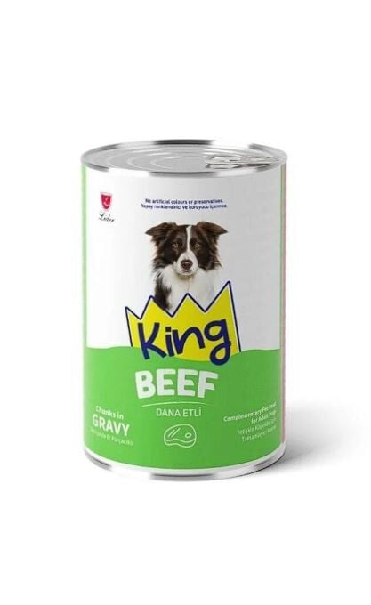 King Sos İçinde Et Parçacıklı Dana Etli Yetişkin Köpek Konservesi 400 gr