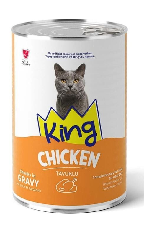 King Sos İçerisinde Et Parçacıklı Tavuklu Kedi Konservesi 400 Gr