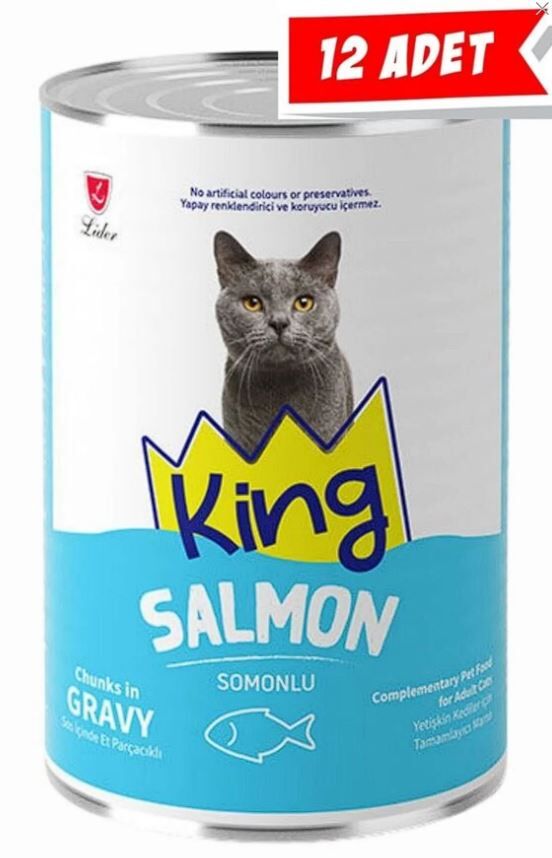 King Sos İçerisinde Et Parçacıklı Somonlu Kedi Konservesi 12x400gr 12lli