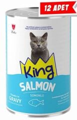King Sos İçerisinde Et Parçacıklı Somonlu Kedi Konservesi 12x400gr 12lli