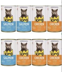King Sos İçerisinde Et Parçacıklı Somonlu / Tavuklu Kedi Konservesi 400 G x 12 Adet