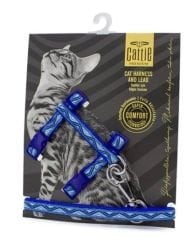 Cattie  Mavi Özel Desenli Dokuma El Yapımı Kedi Göğüs Gezdirme Takımı