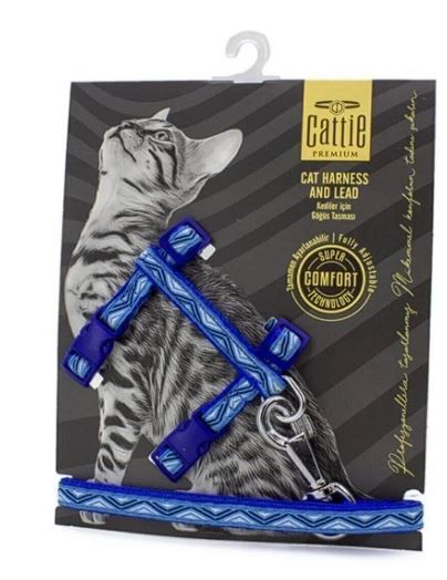 Doggie Desenli Kedi Göğüs & Gezdirme Takımı Siyah 1x25-40 Cm