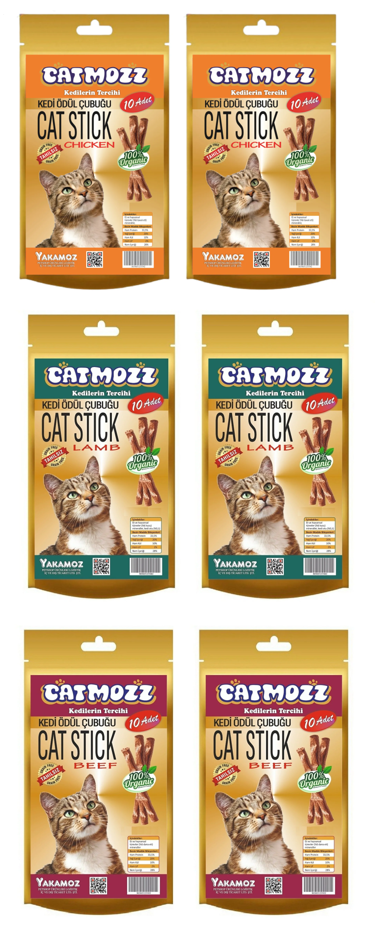 CatMozz Stick Kediler İçin Karışık  Ödül Çubuğu 10'lu x 6 Adet
