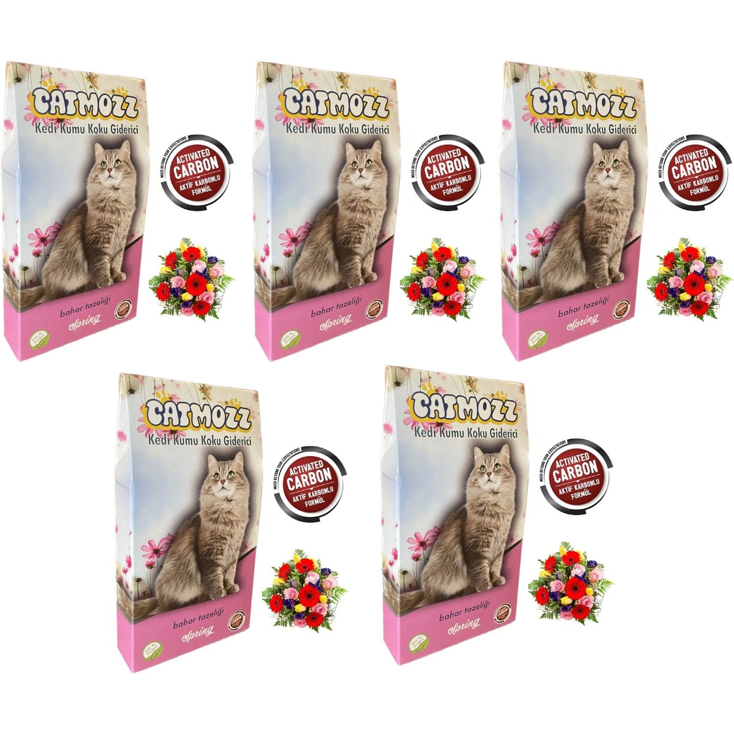 CatMozz Spring Aktif Karbonlu Kedi Kumu Bahar Koku Giderici 30 Gr x 5 Adet