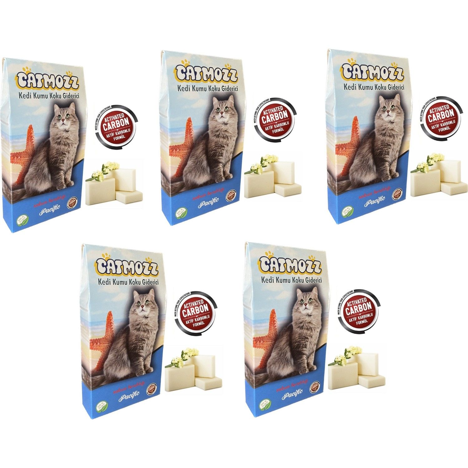 CatMozz Pacific Aktif Karbon Kedi Kumu Sabunlu Koku Giderici 30 Gr x 5 Adet