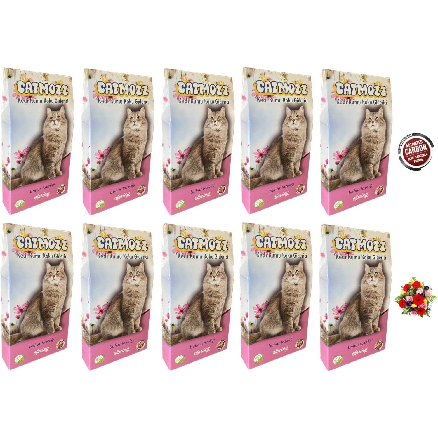 CatMozz Spring Aktif Karbonlu Kedi Kumu Bahar Koku Giderici Extra Koku Kontrolü Topaklanma 30 Gr X 10 Adet