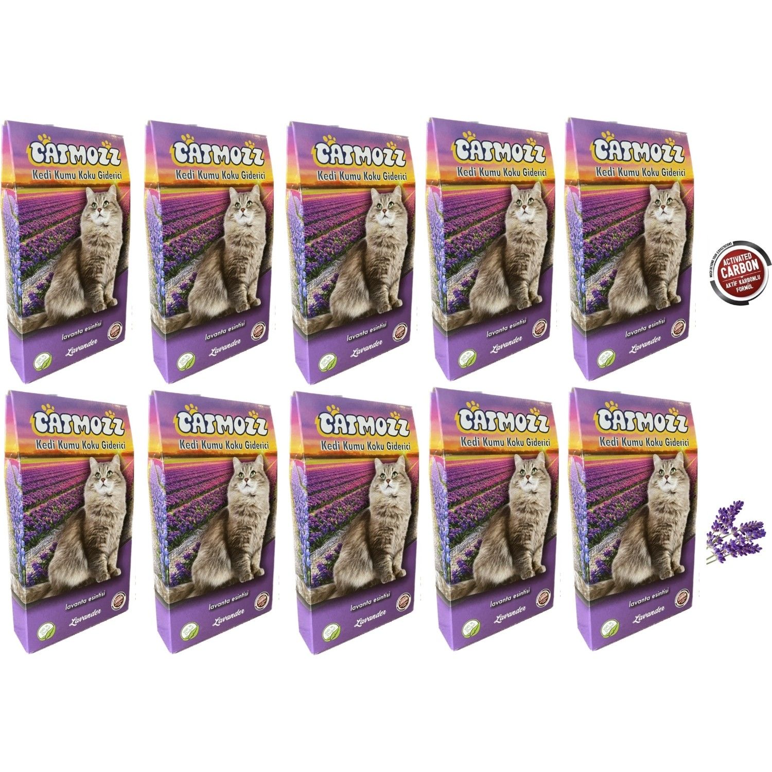 CatMozz Lavander Aktif Karbon Kedi Kumu Lavantalı Koku Giderici Koku Kontrolü Topaklanma 30 Gr X 10 Adet