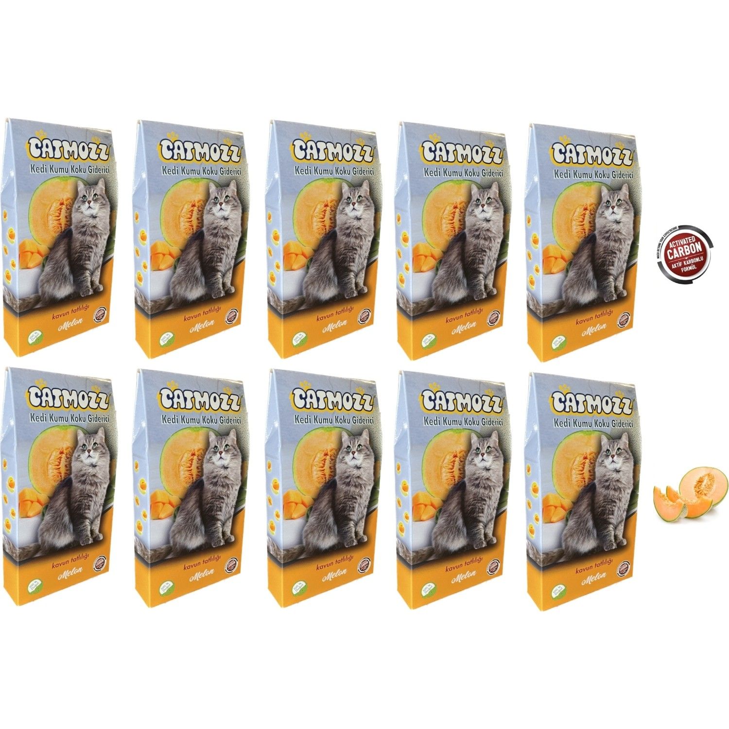 CatMozz Melon Aktif Karbonlu Kedi Kumu Kavunlu Koku Giderici Koku Kontrolü Ve Topaklanma 30 Gr X 10 Adet