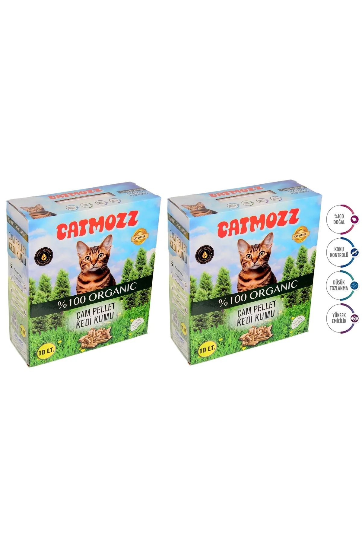 CatMozz Hipoalerjenik Doğal Organik Çam Peleti Kedi Kumu 10 Lt x 2 Adet