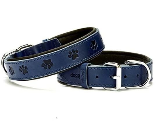 Doggie Comfort Deri Pati Desenli Köpek Boyun Tasması Medium Mavi 3x42-50 Cm