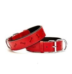 Doggie Konfor Deri Kemik Desenli Boyun Tasması Kırmızı  2x30-35 cm