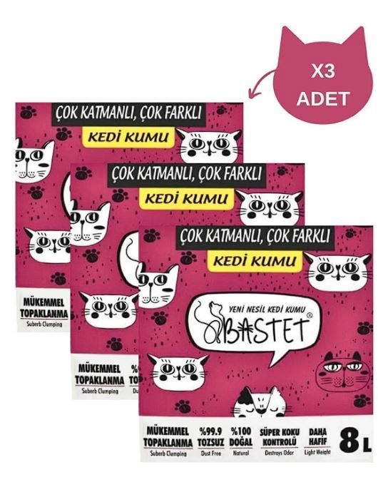 Bastet Topaklanan Premium Doğal Kedi Kumu 8 Litre x 3 Adet
