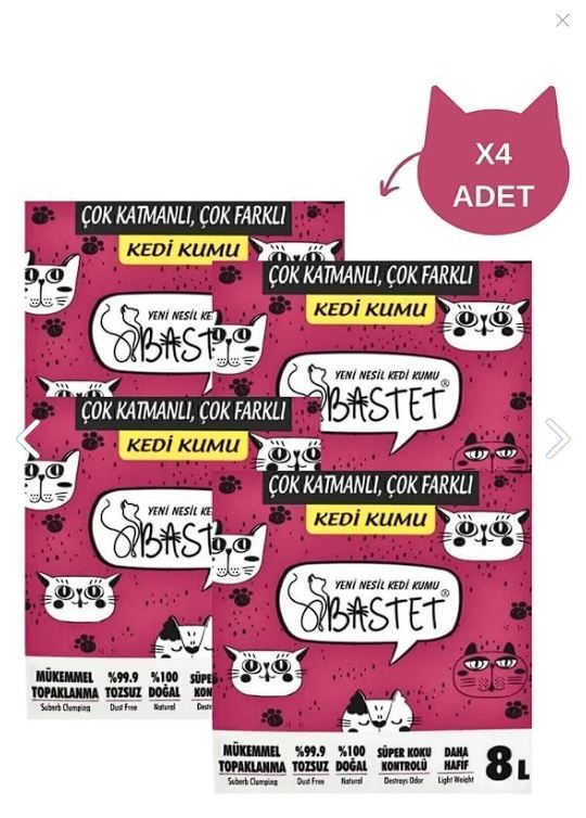 Bastet Topaklanan Premium Doğal Kedi Kumu 8 Litre x 4 Adet