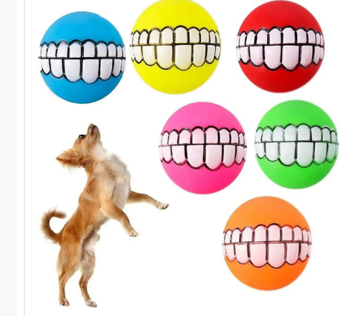 Pet Vogue Köpek Isırma Topu DİŞ Desenli ( Sesli ) 7 cm