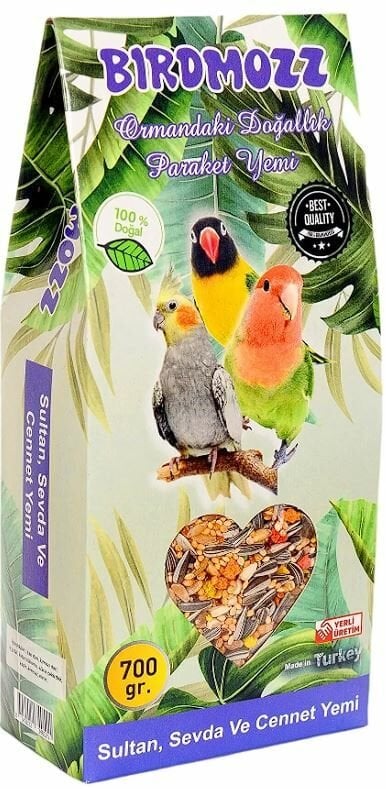 BirdMozz Premium Vitaminli Paraket Cennet Sultan Ve Sevda Kuşu Yemi 700 Gr