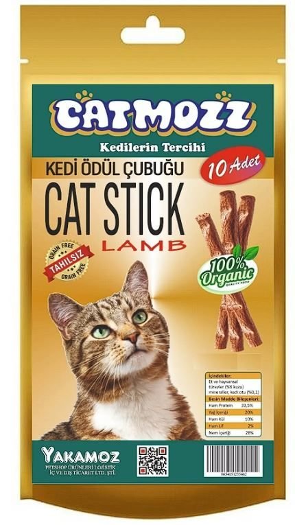 CatMozz Stick Kuzu Etli & Kedi Otlu Kediler için Ödül Çubuğu 10'lu Paket