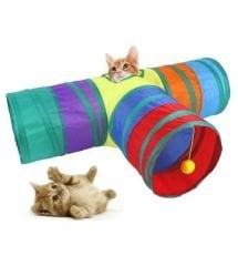 CatMozz T Şeklinde Kedi Tüneli Katlanır Gökkuşağı