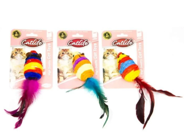 Catlife Kediler Için Renkli Tüy Kuyruklu Fare Oyuncak