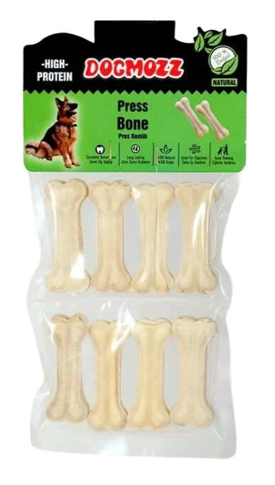 DogMozz Premium Deri Pres Beyaz Köpek Kemiği 7 Cm 8 Adet