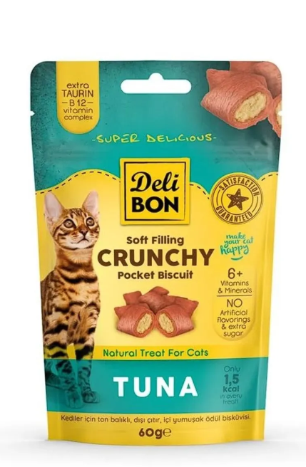 Delibon Crunchy Ton Balıklı İçi Dolgulu Ödül Bisküvisi 60 Gr
