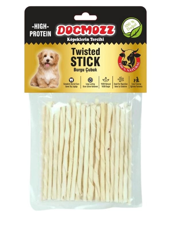 DogMozz Premium Stick Ince Burgu Deri Çubuk Beyaz 100 Adet