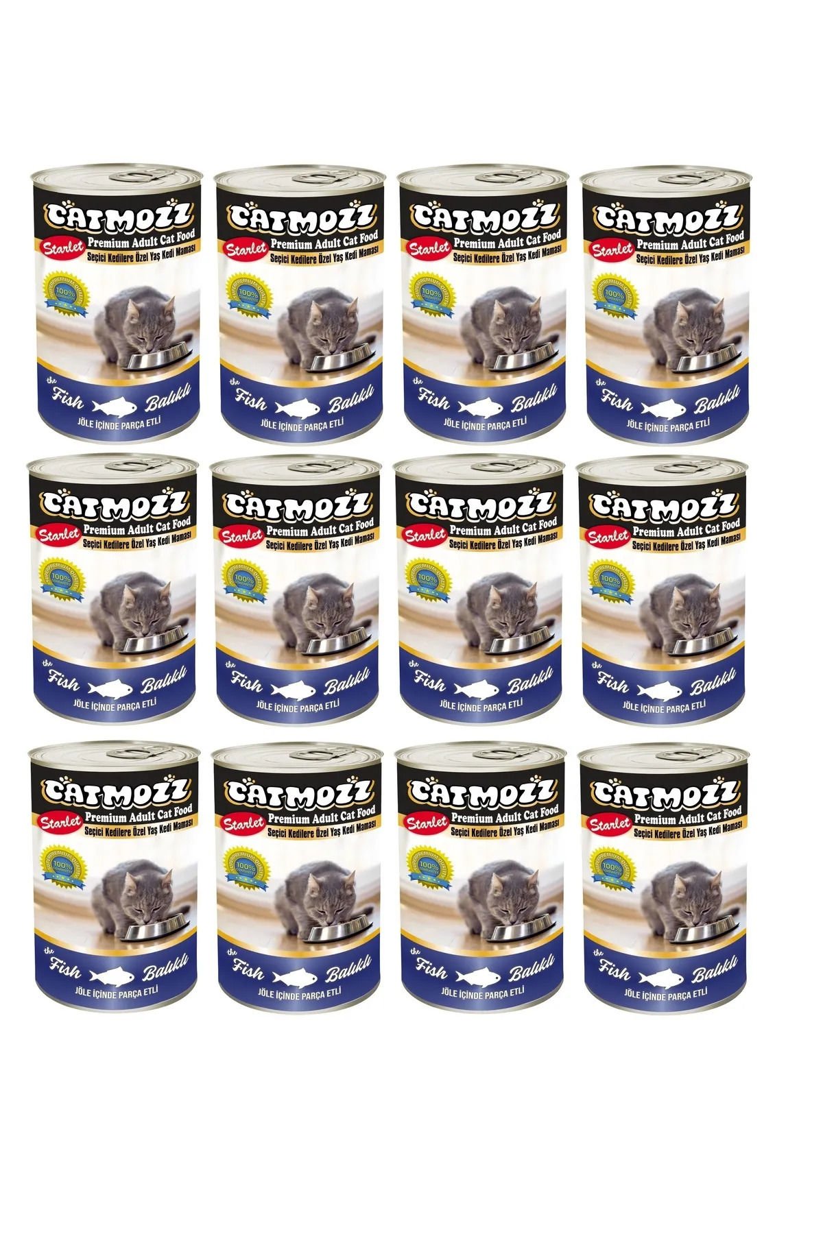 CatMozz Starlet Premium Tahılsız Şekersiz Balıklı Yetişkin Kedi Konservesi 415 Gr x 12 Adet
