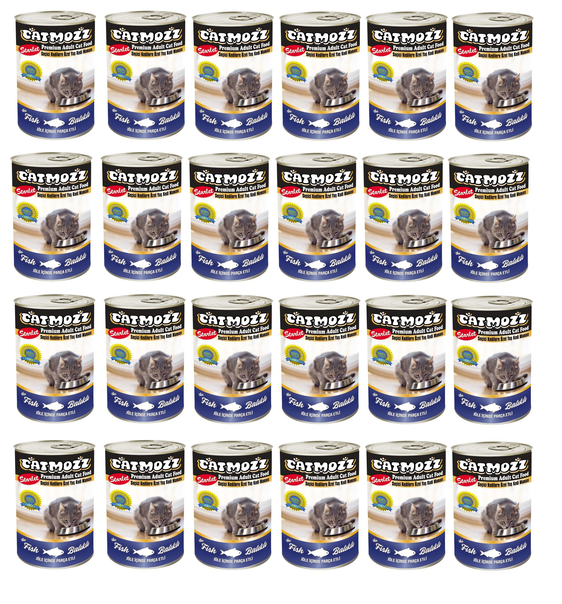 CatMozz Starlet Premium Tahılsız Şekersiz Balıklı Yetişkin Kedi Konservesi 415 Gr x 24 Adet