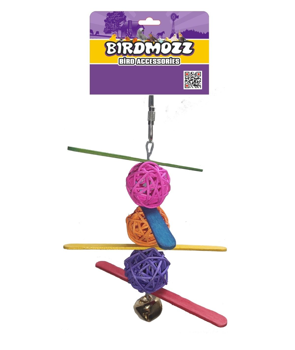 BirdMozz 3'Lü Renkli Çubuklu Toplu Kuş Oyuncağı