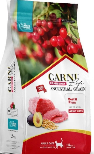 Carni Life Kızılcık Sığır Etli Ve Erikli Yetişkin Kedi Maması 1.5 Kg