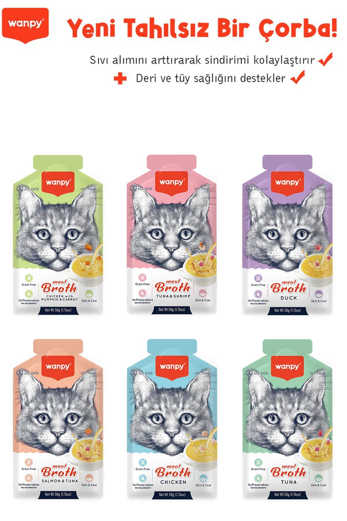 Wanpy Karışık Aromalı Kedi Çorbası 50 gr x 6 Adet Sıvı Kedi Ödülü