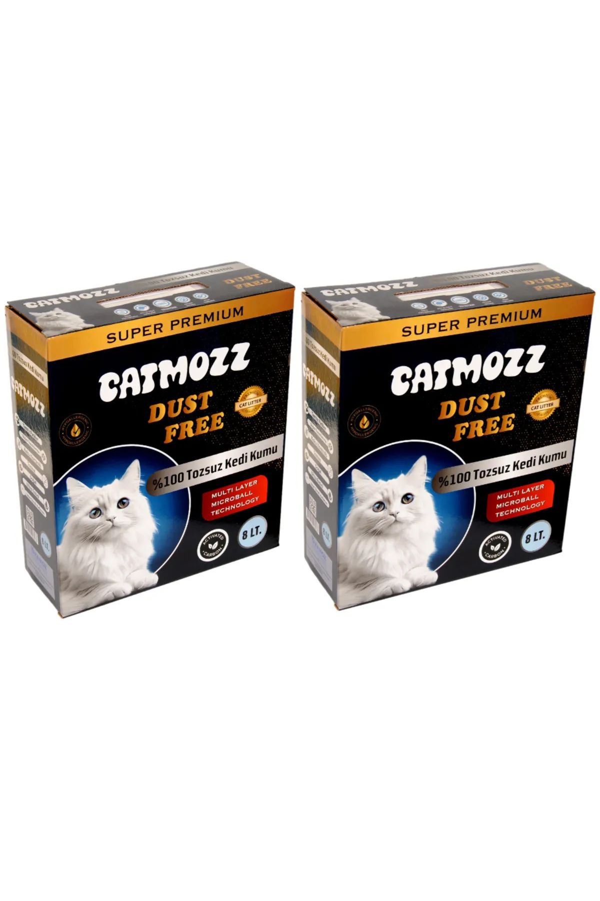 CatMozz Dust Free %100 Tozsuz Süper Premium Aktif Karbon Topaklaşan Hipoalerjik İnce Kedi Kumu 8 Lt x 2 Adet