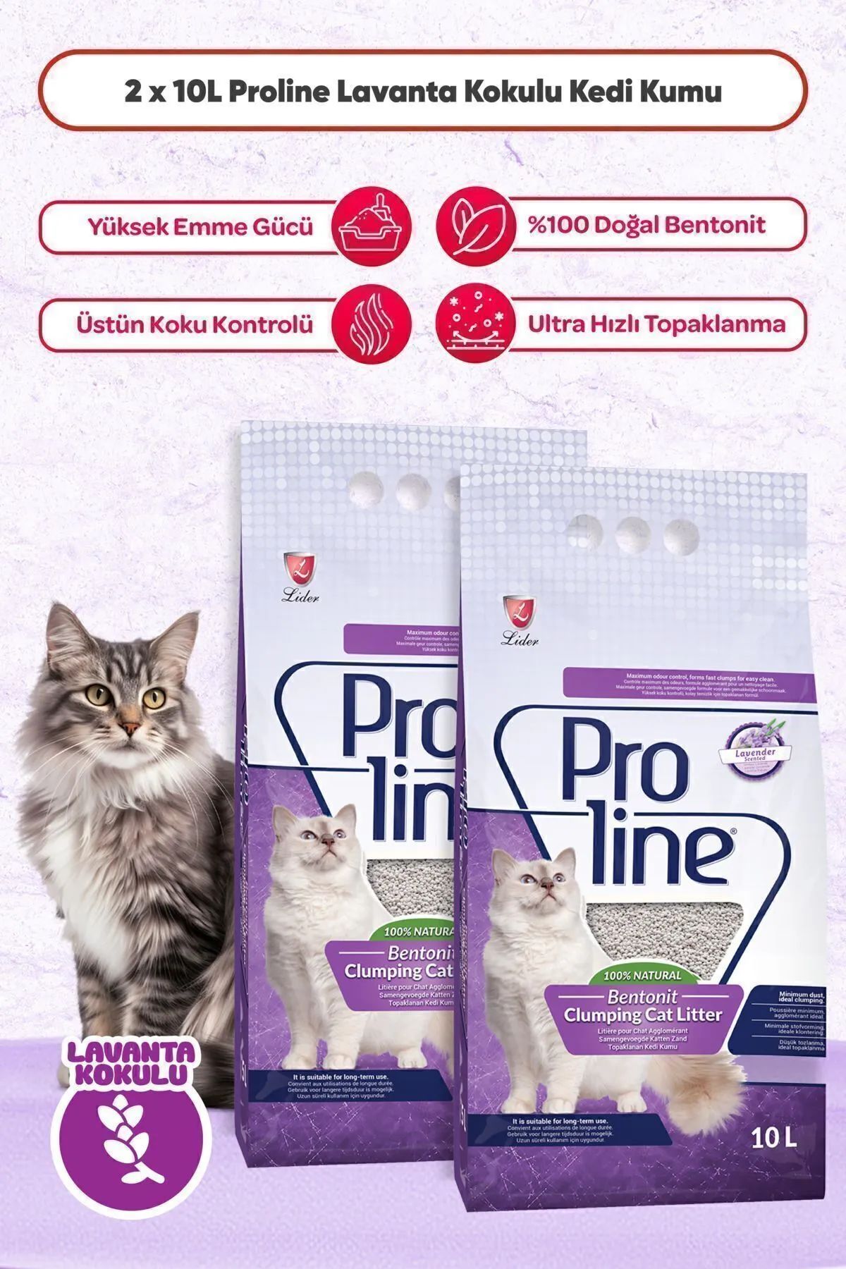 Proline Lavanta Kokulu Kedi Kumu 2x10 Lt ( 2 Adet 10 Lt )