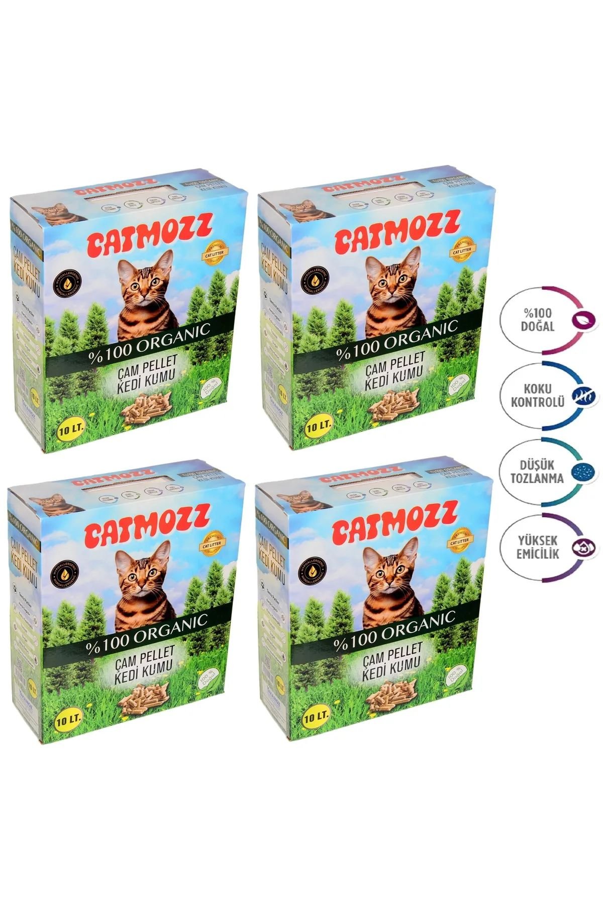 CatMozz Hipoalerjenik %100 Doğal Organik Çam Peleti Kedi Kumu 10 Lt X 4 Adet
