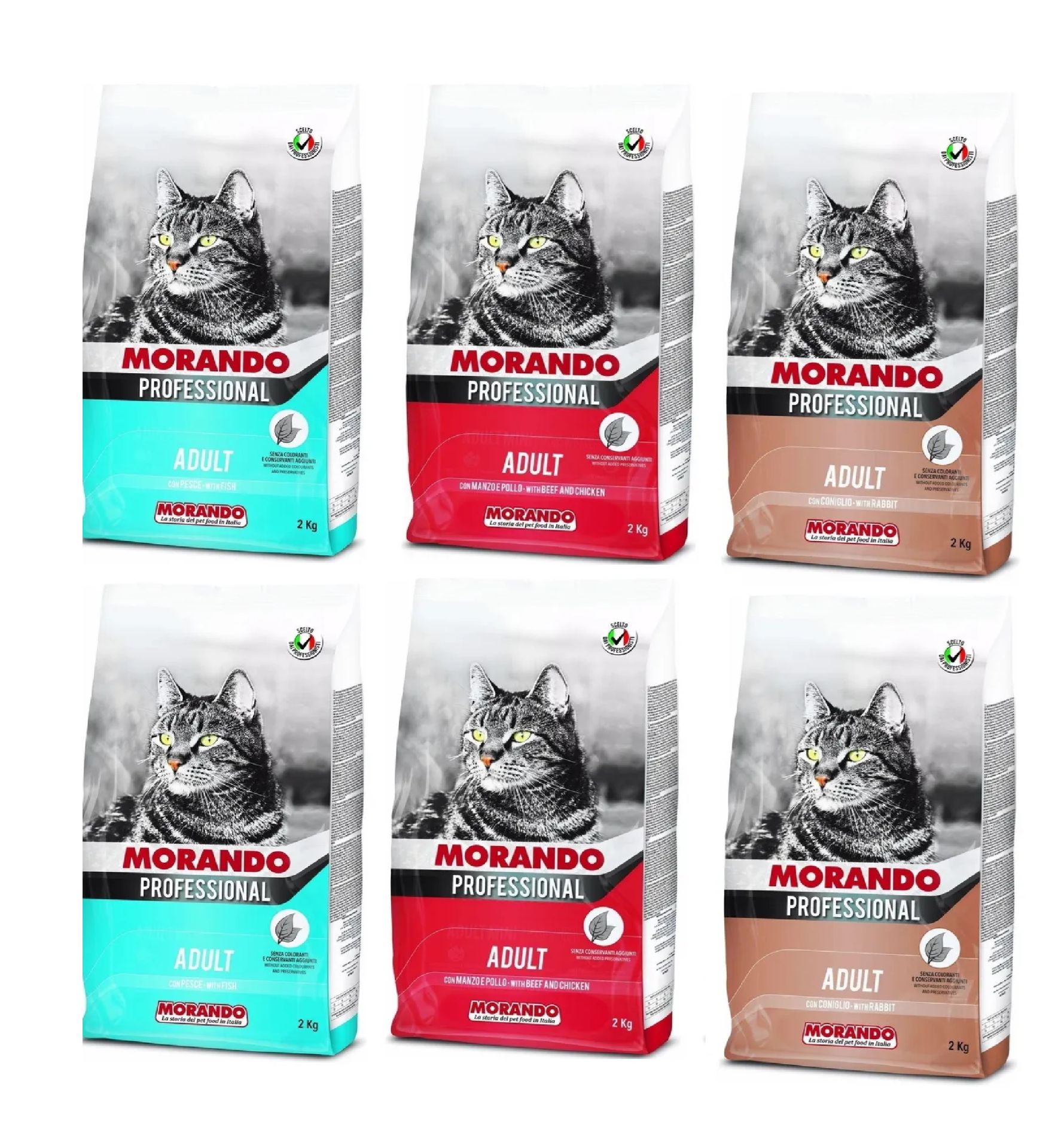 MORANDO Yetişkin Kedi Maması-biftekli&tavuklu-tavşanlı-balıklı 6 adet 2 kg