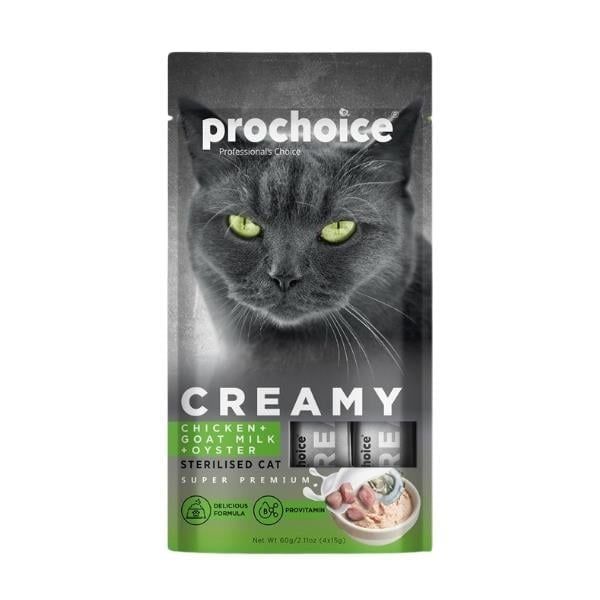 Pro Choice Creamy Tavuklu, Keçi Sütlü ve İstiridyeli Krema Sıvı Kedi Ödülü 4 x 15 Gr
