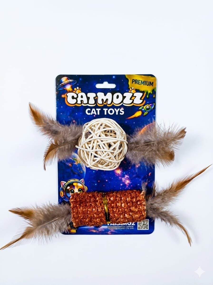 Catmozz Premium Doğal Mısır Koçanlı&Bambu Toplu Oyuncak