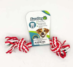 EuroDog İki Düğümlü İnce Diş Kaşıma İpi Köpek Oyuncağı Kırmızı/Beyaz 15 Cm