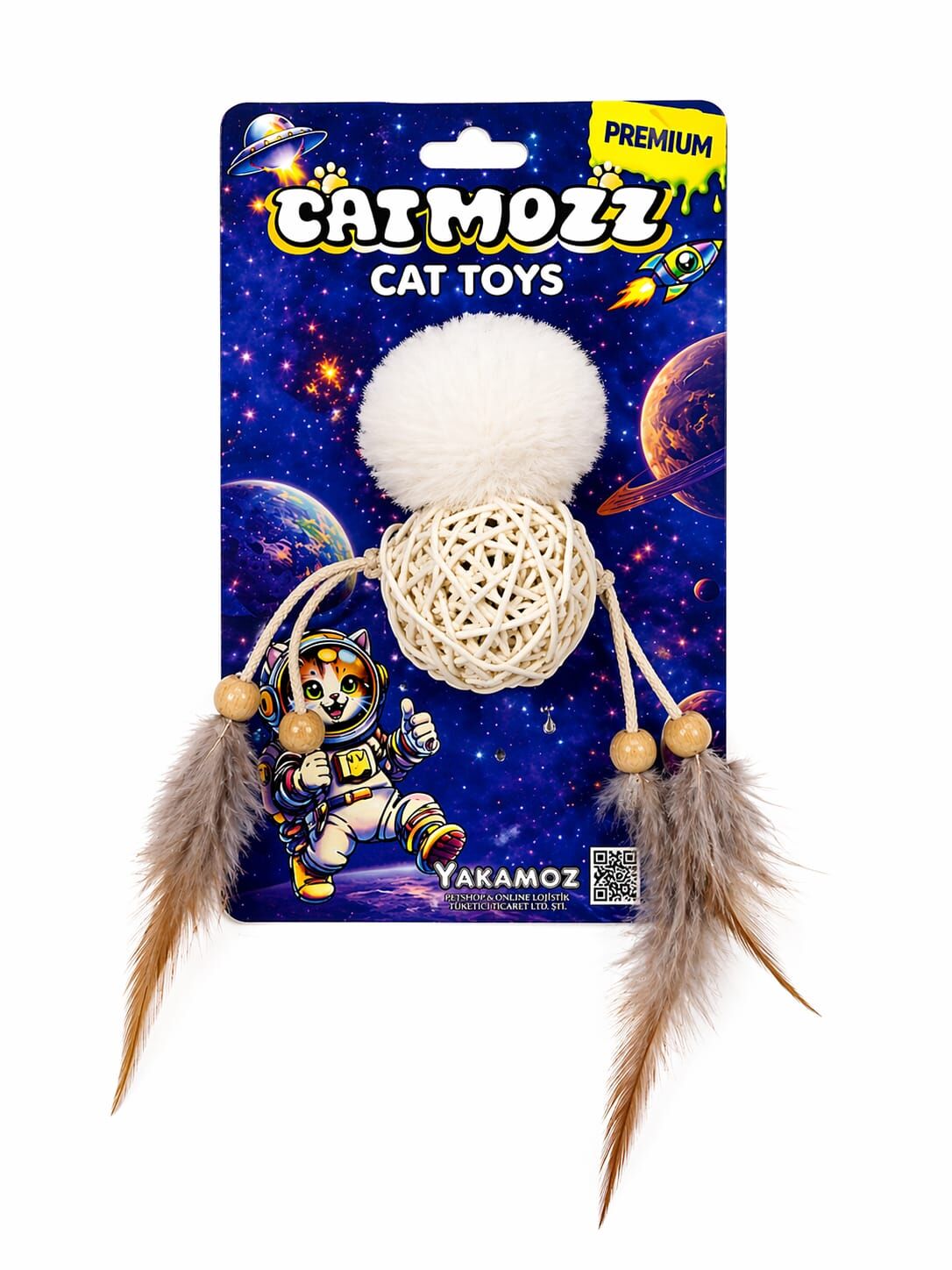 Catmozz Premium Peluş Ponpon & Bambu Top Oyuncak