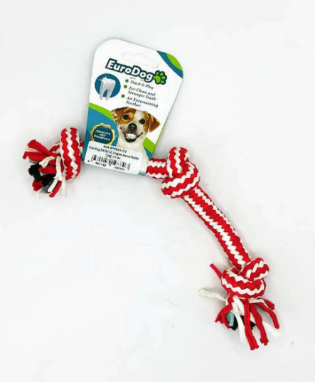 Eurodog Diş İpi Üç Düğüm Kımızı Beyaz Çizgi 15 cm