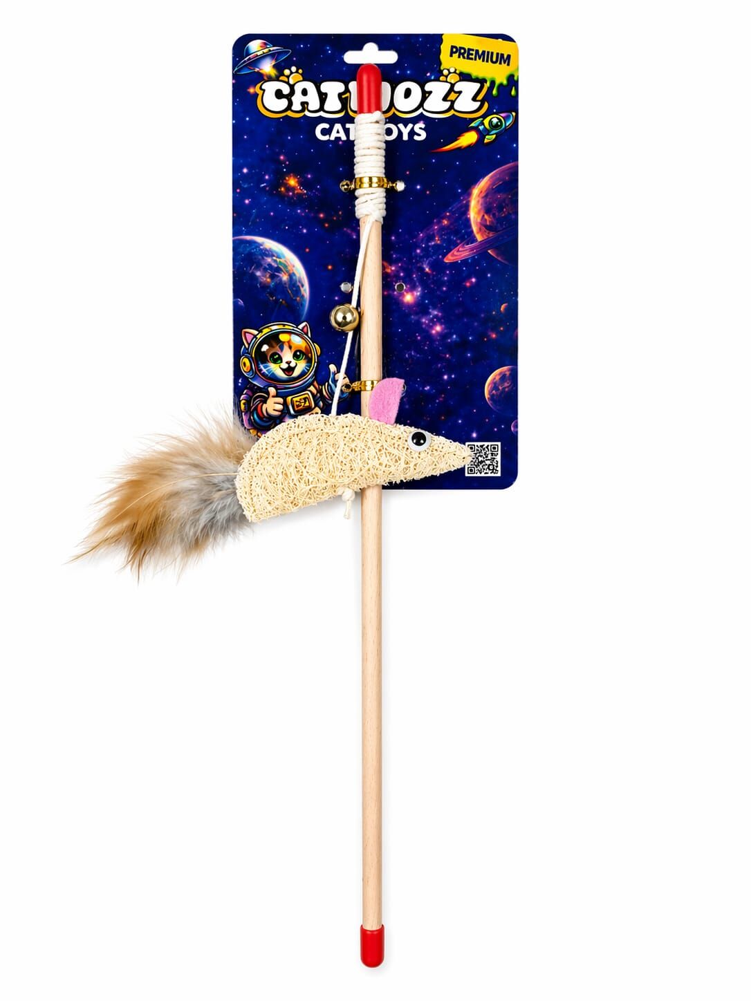 Catmozz Premium Doğal Lifli Tüylü Fare Oltası 40 Cm