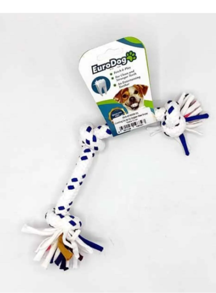 EuroDog Üç Düğümlü Diş Kaşıma İpi Köpek Oyuncağı Beyaz/Mavi 15 Cm
