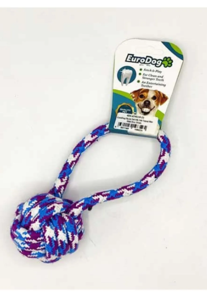 EuroDog Halka Tek Topuz Şeklinde Diş Kaşıma İpi Köpek Oyuncağı Beyaz/Mor/Mavi 30 Cm