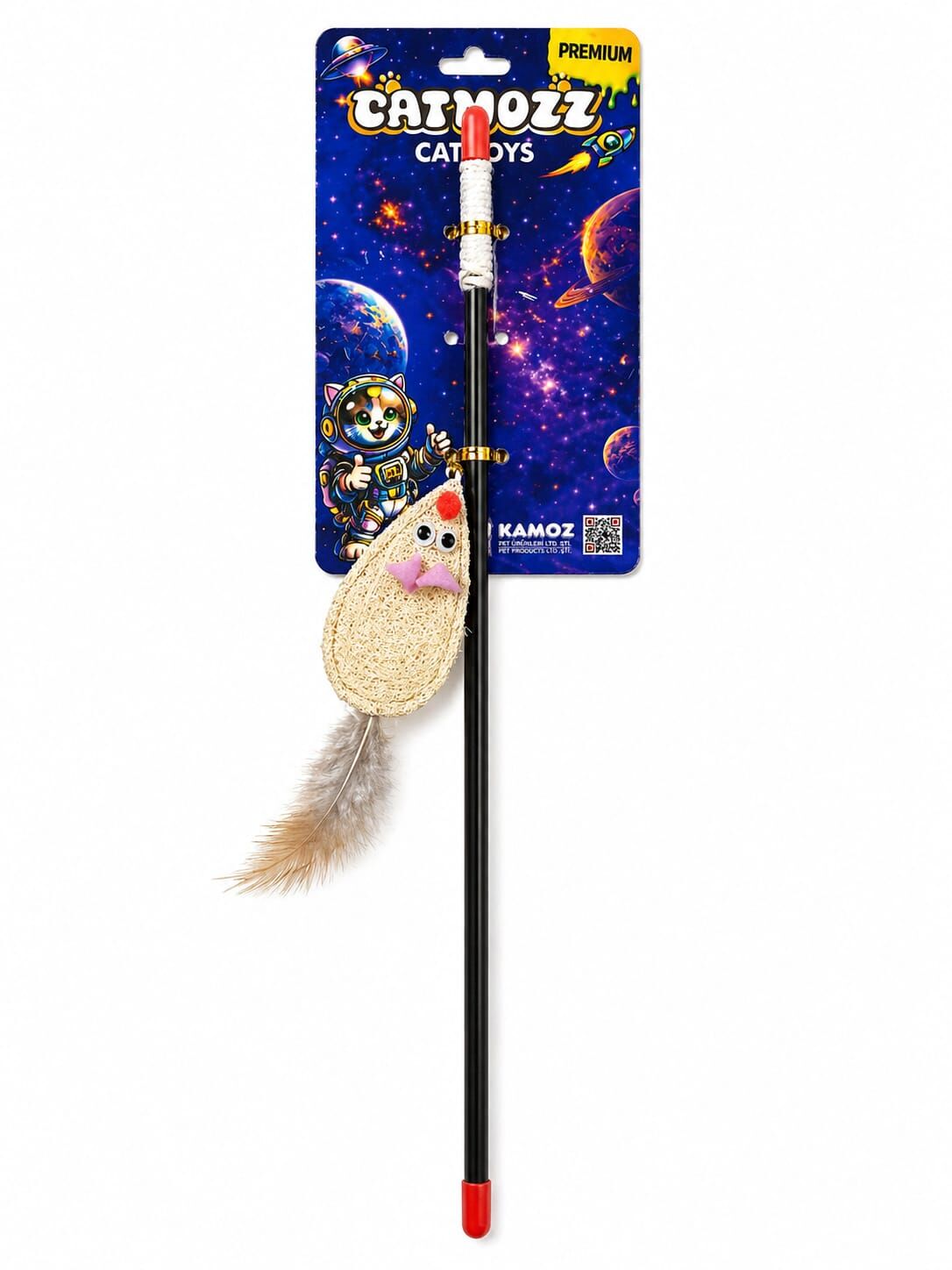 Catmozz Premium Doğal Lifli Tüylü Kedi Oltası 45 Cm